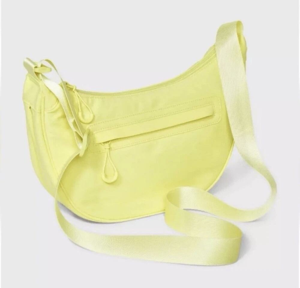 Bright Yellow Half Moon Crossbody Purse 12" Adjustable Strap Boho Hippie Bag NEW